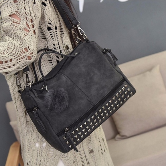 Handbags - SALE 💋 Gray Studded Messenger Handbag
